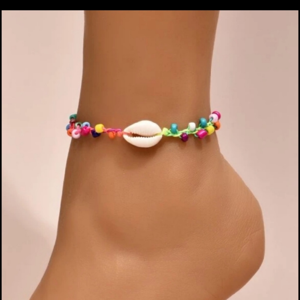 Colorful Beaded Seashell Ankle Bracelet